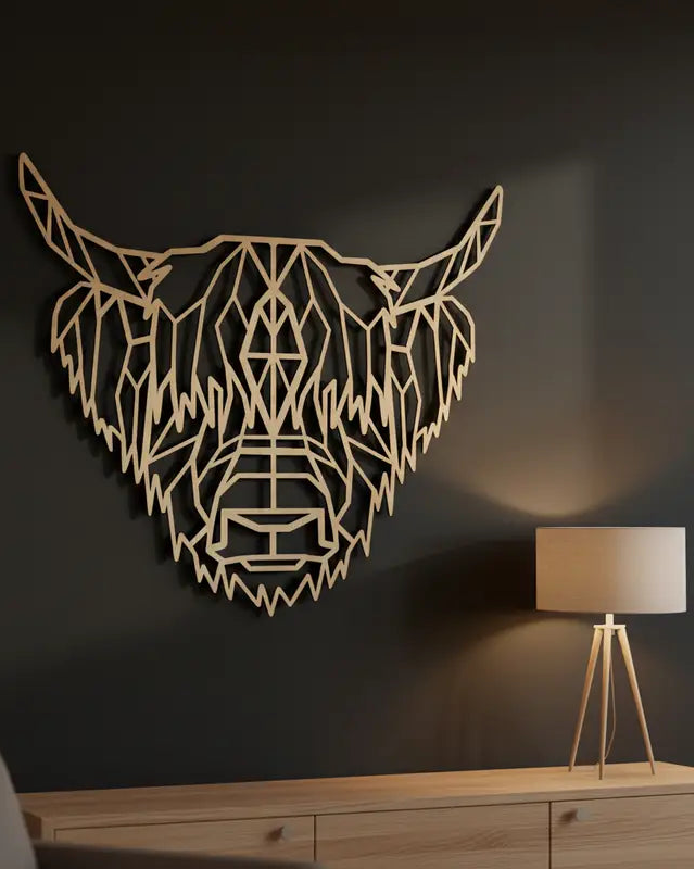 Geometrische Schotse Hooglander - houten wanddecoratie