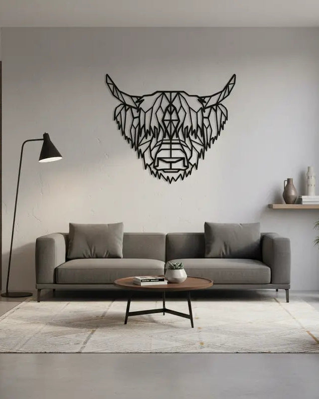 Geometrische Schotse Hooglander - houten wanddecoratie