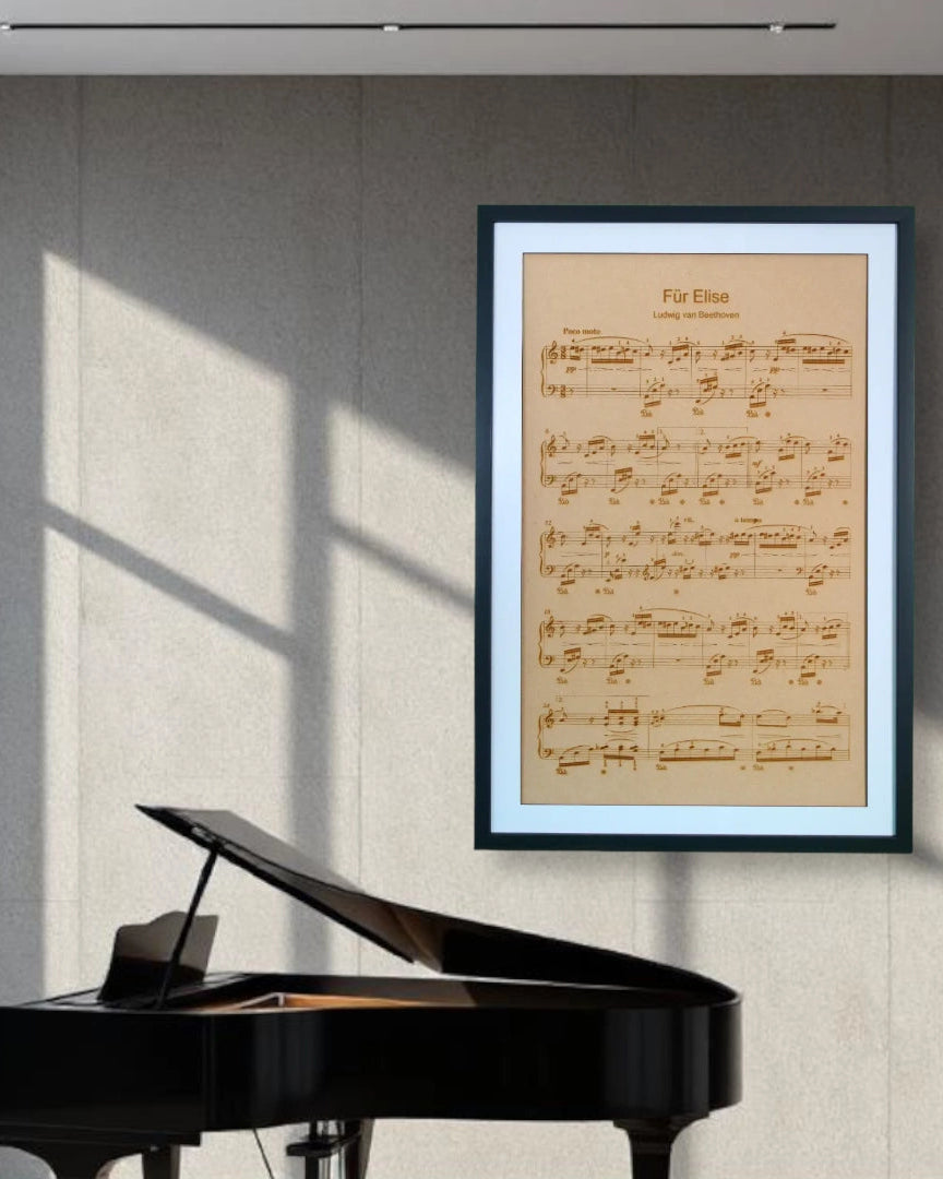Bladmuziek op Hout – Gelaserde Notenbalk Wanddecoratie