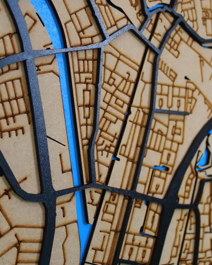 Houten Stadskaart – Model Essentie – Stad naar keuze