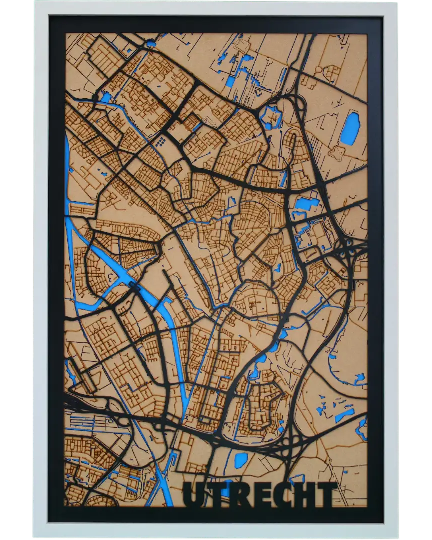 Houten Stadskaart – Model Essentie – Stad naar keuze
