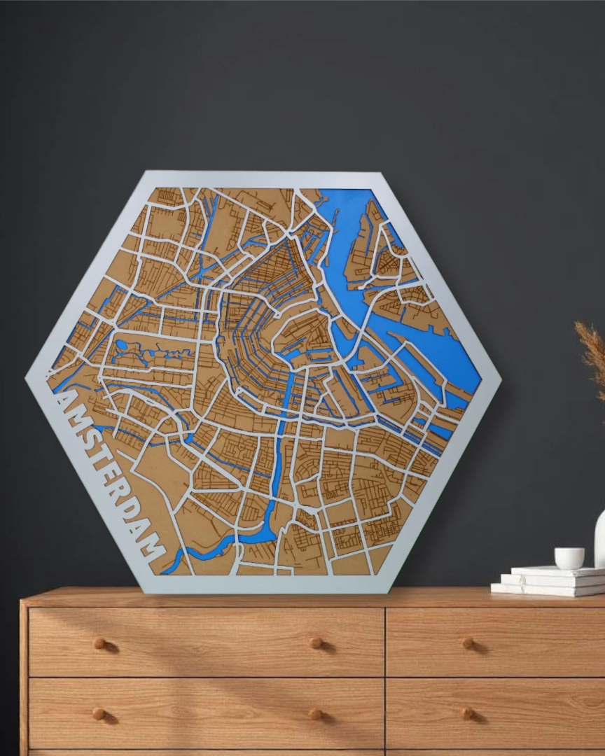 Houten stadskaart hexagon