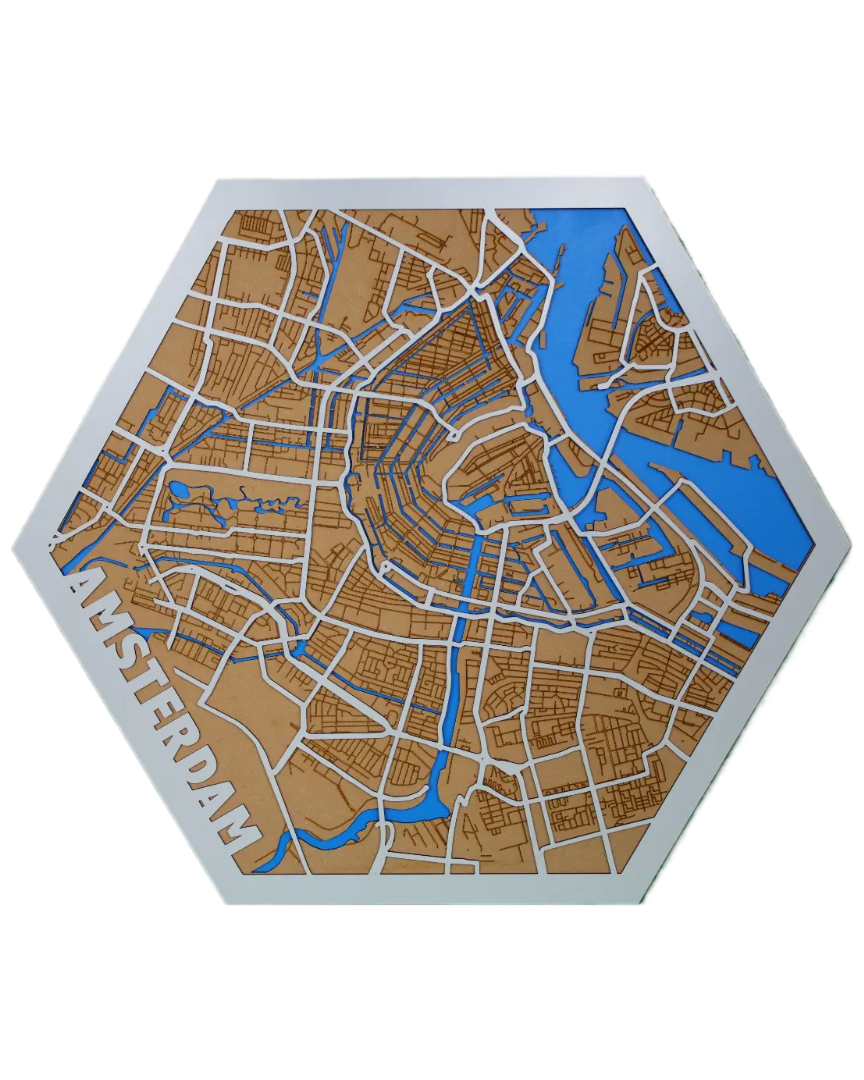 Houten Stadskaart – Model Hexagon – Stad naar keuze