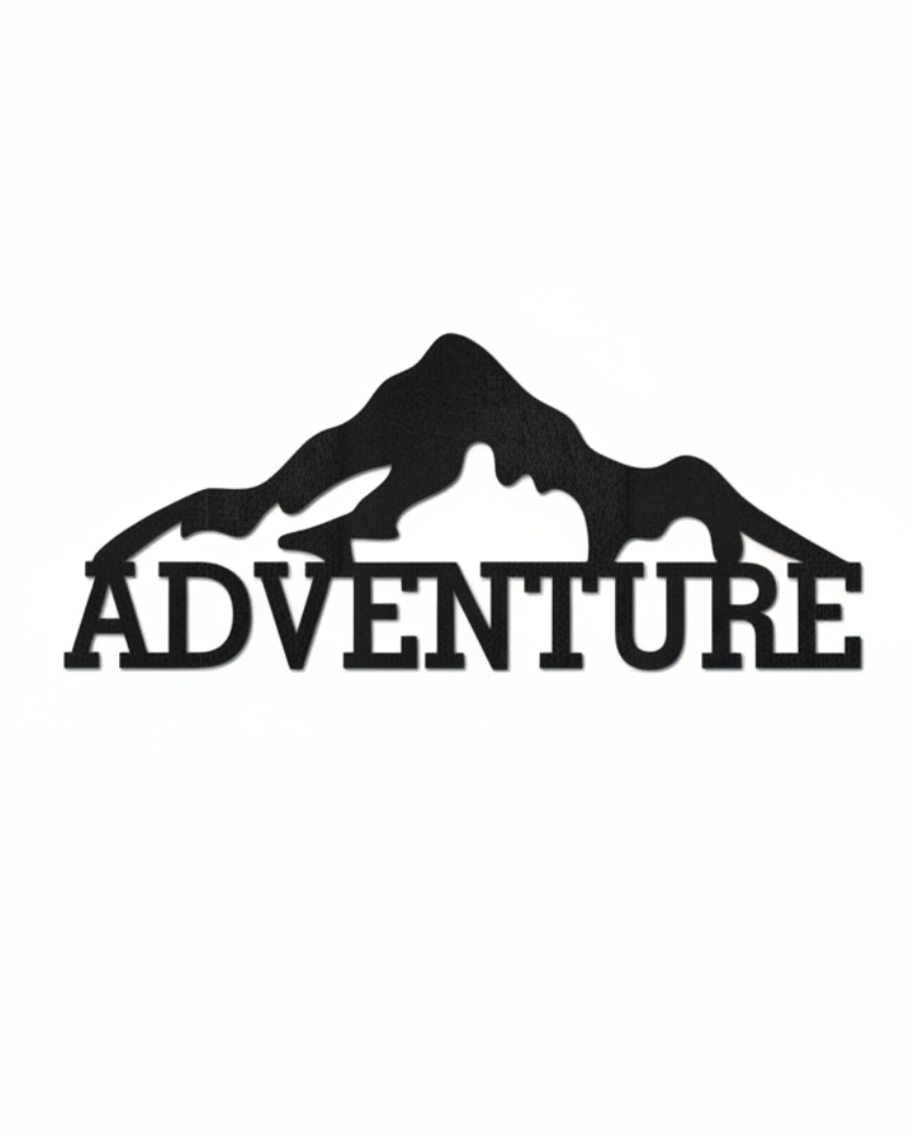 Adventure wanddecoratie zwart op witte achtergrond, productfoto
