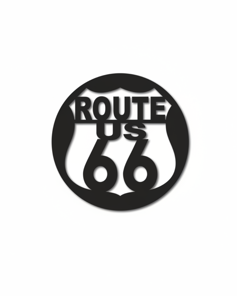 Route 66 wanddecoratie zwart op witte achtergrond, productfoto